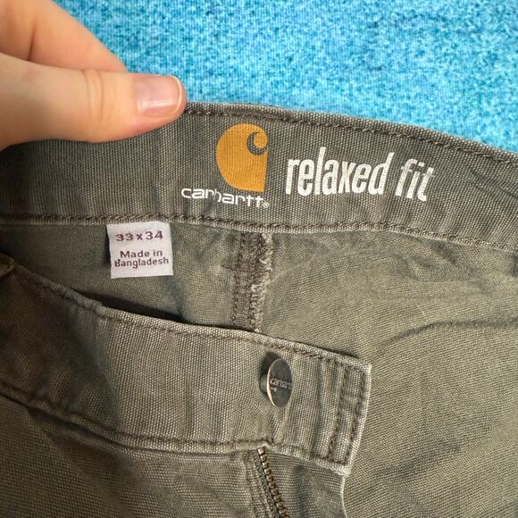 Carhartt Double Knee Carpenter Pants 33x34 Olive Green Distressed Y2K Workwear - Picture 9 of 16